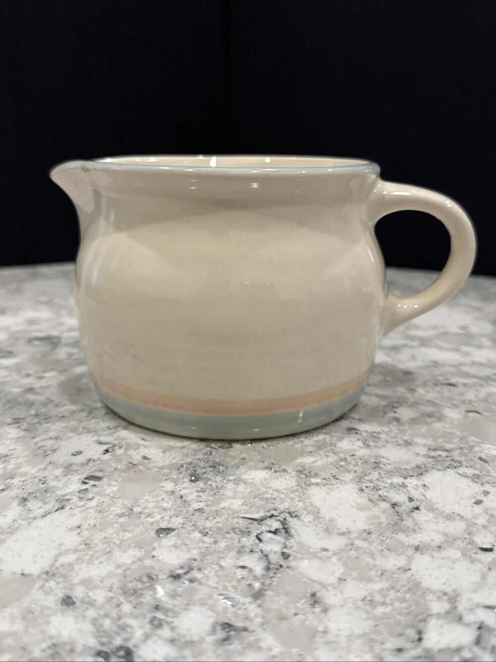 Vintage Pfaltzgraff USA Creamer Pitcher Cream Blue Peach Stripe 3.5” Pottery